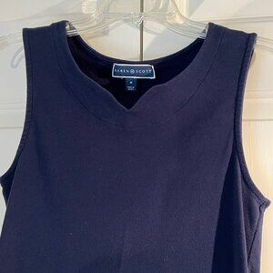 Karen Scott knit sleeveless top, navy blue, size Medium, 100% cotton